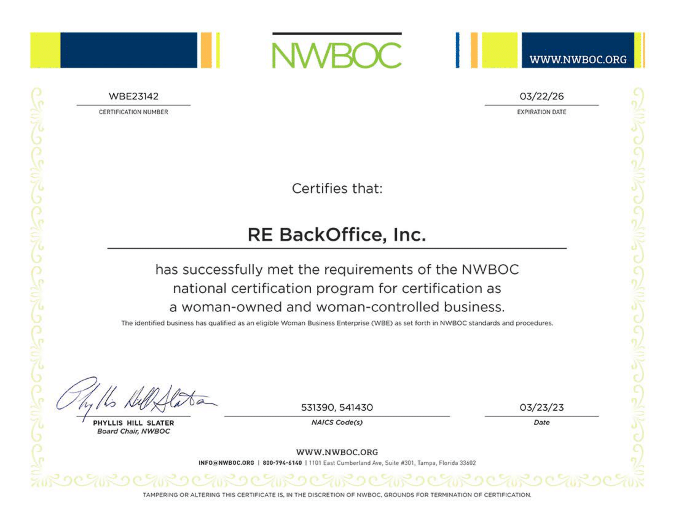 nwboc, nwboc certificate rebackoffice